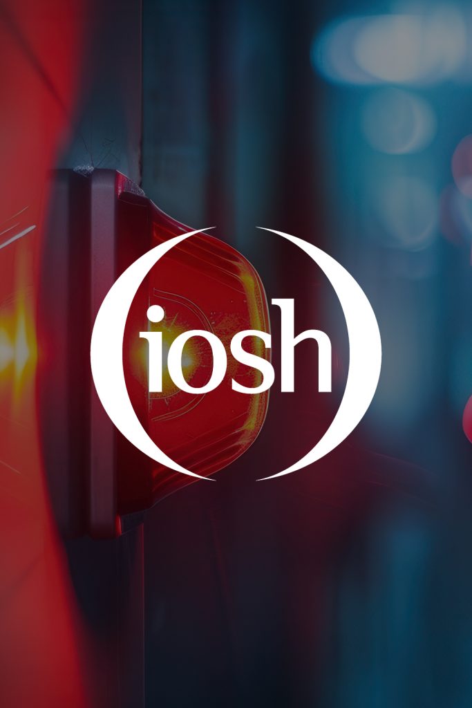 IOSH logo in white on a red background